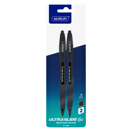 Marlin Black Gel Ink Retra Pen 2 Pack 0.7mm | PnP