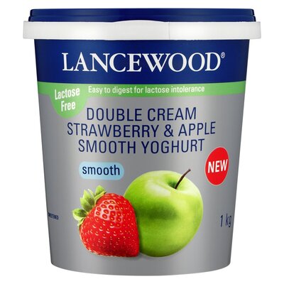 Lancewood Lactose-Free Double Cream Strawberry & Apple Smooth Yoghurt 1kg