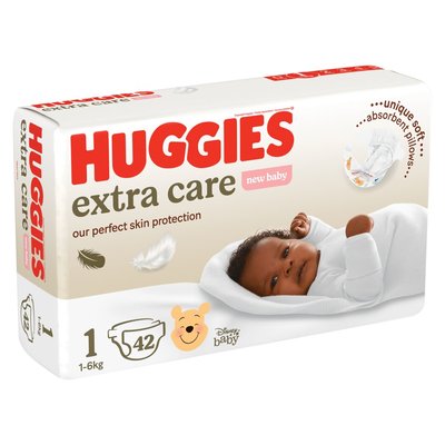 Huggies Extra Care Size 1 New Baby Up To 6kg Value Pack - 42 Nappies