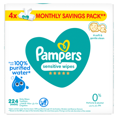 Pampers Sensitive Wet Wipes 224 (4x56) Baby Wipes