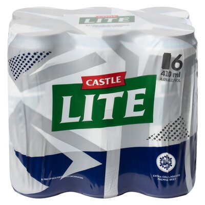 Castle Lite Premium Lager Beer 6 x  410ml