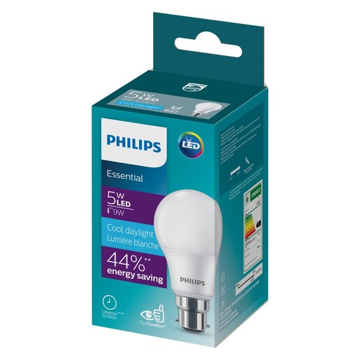 Philips Essential Cool Daylight B22 5W 6500k LED Light Bulb